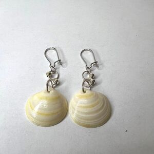Dangle Earring Genuine Handcrafted Seashell Yellow Orange Hue Beach Coastal